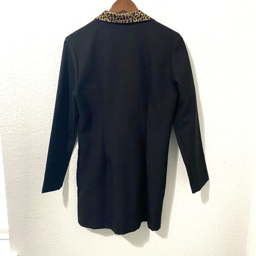 Vintage Jodi Michaels Blazer Jacket Womens M Black Animal Print Collar 90s - Picture 2 of 6